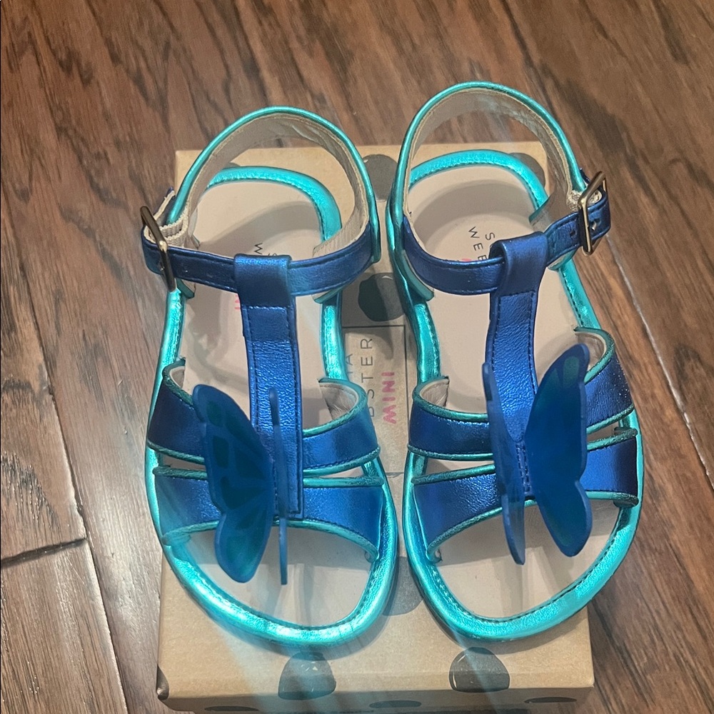 Sophia Webster "Celeste" Metallic Blue Butterfly Sandals EU26/US 9.5